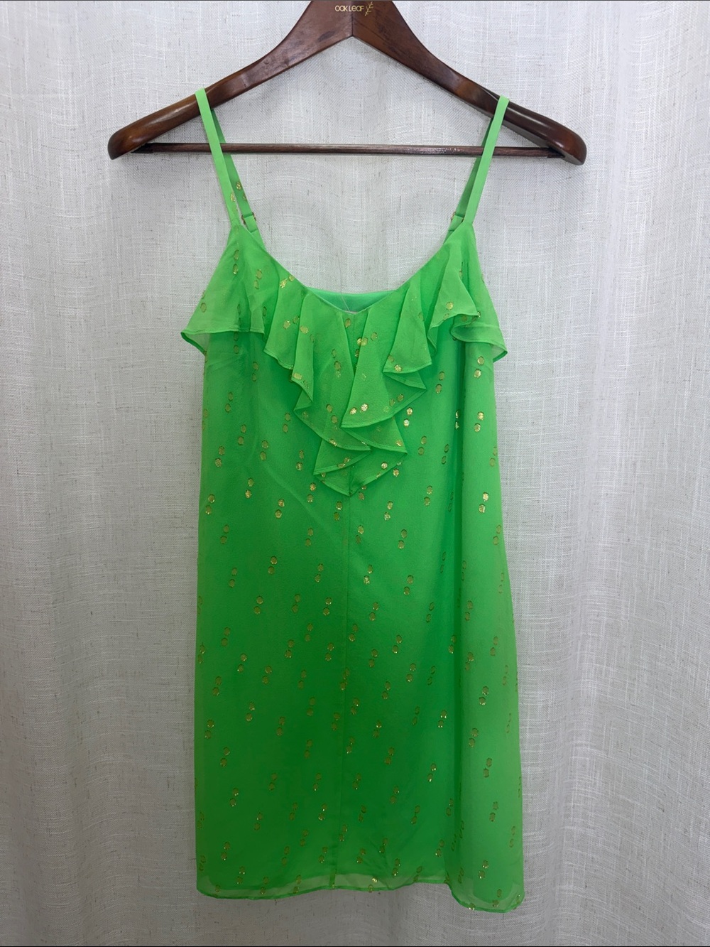 Lilly Pulitzer Bright Green & Metallic Gold Ruffle Slip Dress Size X-Small